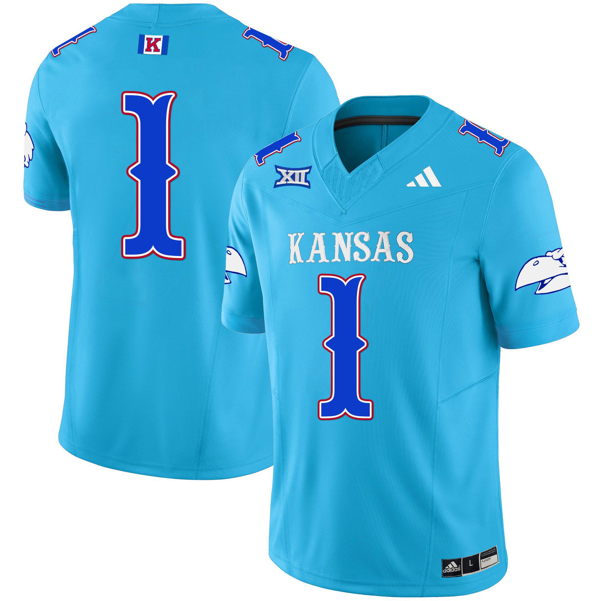 Men Kansas Jayhawks #1 No Name Light Blue 2024 Blackhawk Vapor Limited NCAA Jersey->indianapolis colts->NFL Jersey